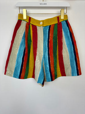 Dolce 
Gabbana Multi-Colour Striped Jacquard High-Waist Shorts Size IT 38 (UK 6)