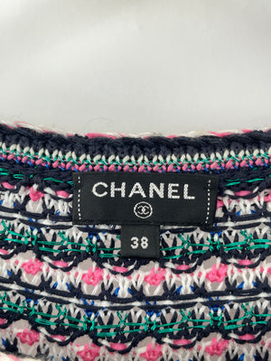 Chanel Pink, Black Metallic Green Mid-Sleeve Top FR 38 (UK 10)