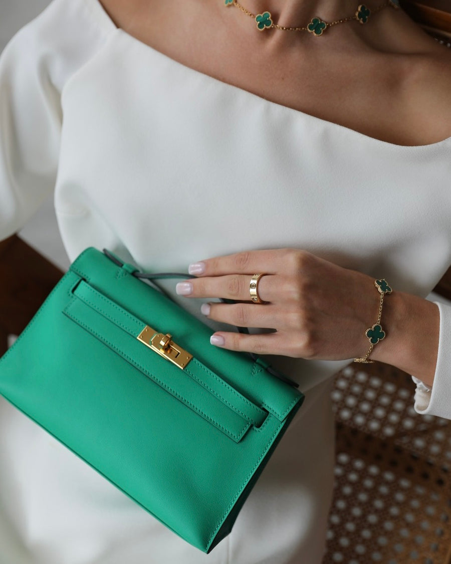 *SUPER RARE* Hermès Kelly Pochette in Menthe Swift Leather with Gold Hardware