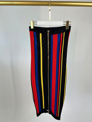 Balmain Black, Red, Yellow Stripe Multi-Colour Knitted Midi Skirt with Zip Back Detail  FR 34 (UK 6)