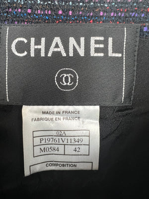 Chanel 02A Navy and Multi-Colour Tweed Long Sleeve Jacket with Zip Details Size FR 42 (UK 14)