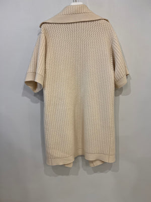 Chanel Cream Cashmere Knit Short Sleeve Cardigan with CC Logo Detail and Pockets Size FR 40 (UK 12)