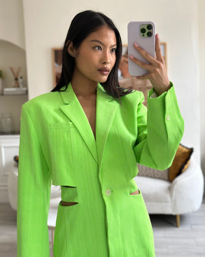 Jacquemus Neon Green 
Le Splash
 Bari Cut-out Tailored Dress FR 40 (UK 12) RRP £1,010