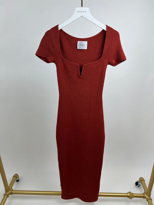 Galvan Burgundy Short-Sleeve Ribbed Maxi Dress Size S (UK 8)