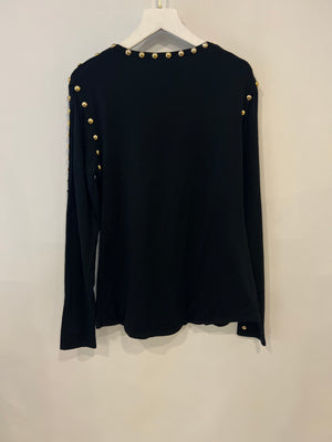 Balmain Black Long-Sleeve Jumper with Gold Studs Details Size FR 40 (UK 12)