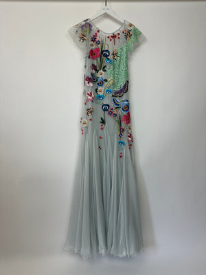 Temperley London Aura Light Blue Embroidered Lace Tulle 
Georgette Gown Dress UK 10