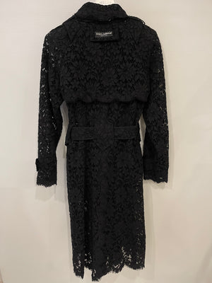 Dolce 
Gabbana Black Crochet Maxi Coat with Belt Size IT 38 (UK 6)