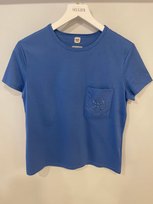 Hermès Blue T-Shirt with Logo Detail Size FR 38 (UK 10)