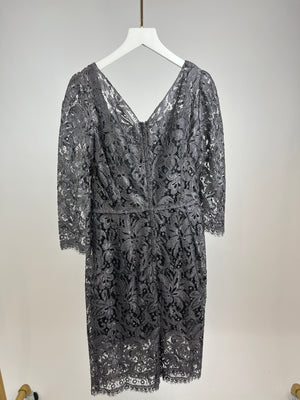 Dolce Gabbana Grey, Silver Lace Long-Sleeve Midi Dress with Slip Size IT 42 (UK 10)