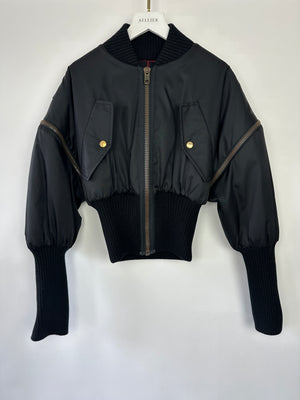 Gucci Black Cropped Bomber Jacket with Detachable Sleeve Detail Size IT 38 (UK 6)