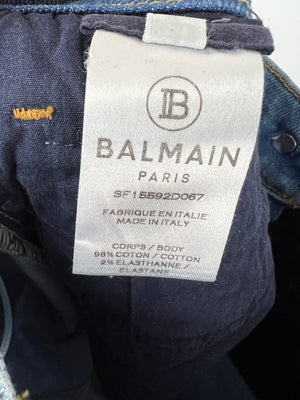 Balmain Light Blue Skinny Jeans with Silver Button and Zip Detail FR 34 (UK 6)