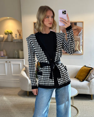 Balmain Black and White Checked Cardigan with Belt Size FR 36 (UK 8)