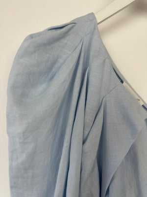 Piece Of White Blue Off-Shoulder Asymmetric Linen Dress Size XS (UK 6)