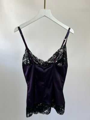 Dolce 
Gabbana Purple with Black Lace Detail Baby Doll Top IT 40 (UK 8)