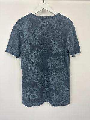 Christian Dior Blue Round Neck Toile De Jouy Print T-Shirt Size S (UK 8)