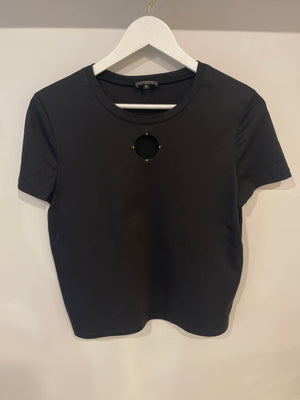 Chanel 20S Black T-Shirt with Cut-Out Front Detailing Size FR 34/36 (UK 6/8) RRP £1,450