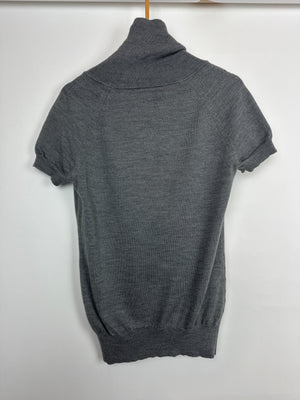 Celine Grey Short Sleeve Fine Knit Top With Zip Detail Size S (UK 8)