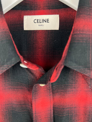 Celine Red and Black Flannel Button Down Long Sleeve Shirt Size 37 (UK 8)