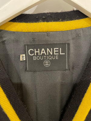 *HOT* Chanel 1994 Vintage Black and Yellow Wool Jacket 
Midi Skirt Set with CC Logo Button Details Size FR 40 (UK 12)