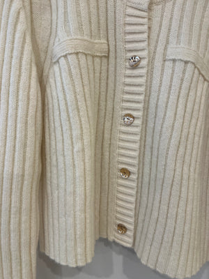 Jonathan Simkhai Cream Wool Cardigan with Gold Button Details Size M (UK 10)