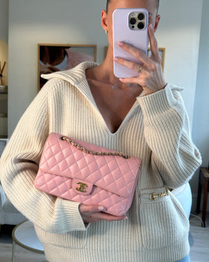 *HOT* Chanel Bubblegum Pink Vintage Classic Medium Double Flap Bag in Caviar Leather with 24K Gold Hardware