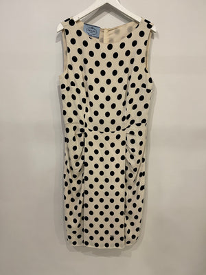 Prada White Polkadot Sleeveless Mini Pleated Dress Size IT 42 (UK 10)