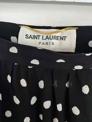 Saint Laurent Black 
White Polkadot Silk Mini Skirt Size FR 36 (UK 8)