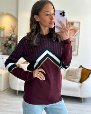 Céline Burgundy Jumper with Multicolour Geometric Details Size S (UK 8)