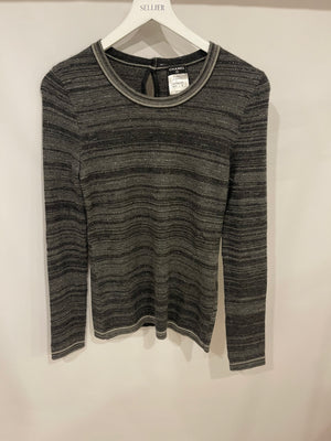 Chanel Grey Striped Cashmere Metallic Thread Long-Sleeve Top Size FR 38 (UK 10)