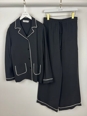 Valentino Black Silk Two-Piece Set with White Trim Detail Size S (UK 8)