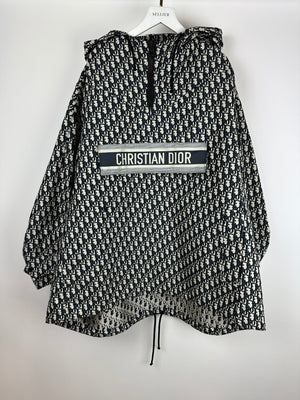 Christian Dior Hooded Anorak in Blue 
Ecru Technical Taffeta Jacquard with Dior Oblique Motif Size XS (Size UK 6) RRP £3,100