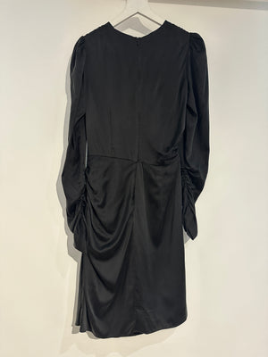 Zimmermann Black Round Neck Long Sleeve Midi Dress with Ruched Arm Detail Size 1 (UK 10)