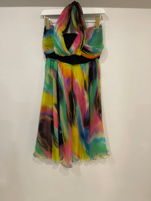 Dolce 
Gabbana Multicolour Tie-Dye Silk Mini Sleeveless Dress Size IT 44 (UK 12)