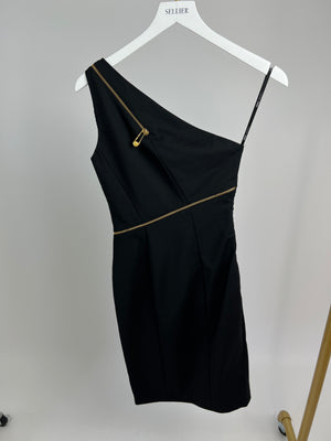 Versus Versace Black One Shoulder Sleeveless Mini Dress with Gold Zip Detail Size IT 38 (UK 6)