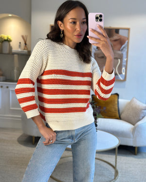 Gucci Cream Crewneck Knit Jumper with Orange Stripes XXS (UK 4)