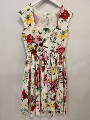 Dolce 
Gabbana White Cotton Floral Printed Midi Sleeveless Dress Size IT 42 (UK 10)