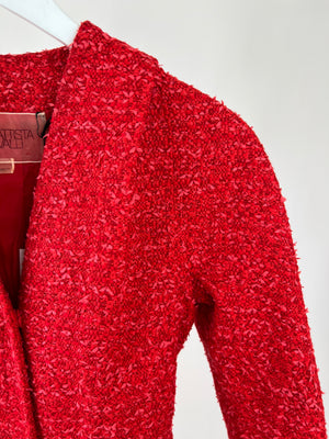 Giambattista Valli Red Tweed Long Jacket with Pocket Detail IT 38 (UK 6)