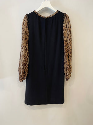 Dolce 
Gabbana Black Dress with Leopard Silk Sleeves and Collar Size IT 42 (UK 10) RRP £1,450