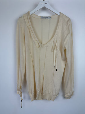 Christian Dior Boutique Fine Knit Long Sleeve V-Neck Top With Lace Up Detail FR 40 (UK 12)