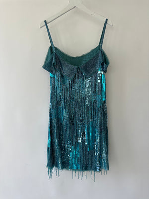 Jenny Packham Blue Sequin Mini Dress with Tassel Detail Size FR 36 (UK 8)