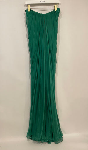 Alexander Mcqueen Green Silk Bandeau Pleated Maxi Dress Size IT 42 (UK 10)