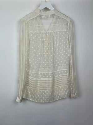 Zimmermann Cream Lace and Silk Button-Up Blouse Top Size 0 (UK 8)