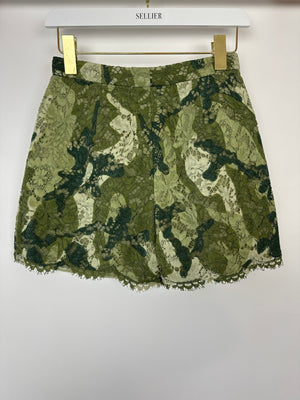 Valentino Green Camouflage Lace High-Waist Shorts Size IT 38 (UK 10)