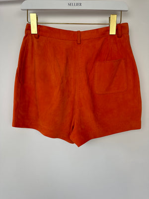 Hermès Orange Suede High Waist Shorts with Stitch Detail Size FR 38 (UK 10)