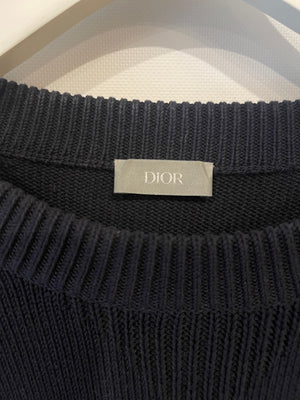 Christian Dior Menswear Navy Jumper With Oblique Logo Sleeve Detail Size L