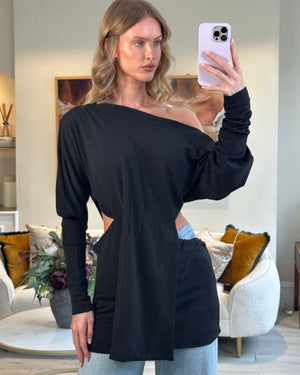 Khaite Black Lanie Cut Out Long-Sleeve Jersey Top Size S (UK 8)