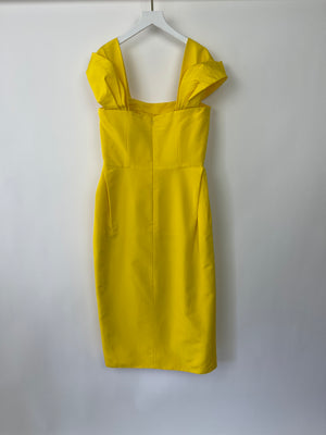 Carolina Herrera Yellow Silk Sleeveless Midi Dress with Embroidery Lining Detail Size US 10 (UK 14)