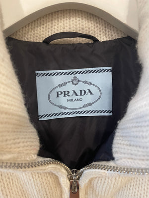 Prada Cream Wool and Cashmere Puffer Jacket with Logo Detail Size IT 38 (UK 6) RRP £2,225