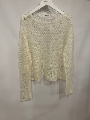 Saint Laurent Cream Mohair Perforated Knit Jumper Size S (UK 8)