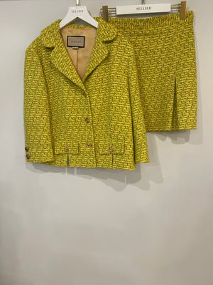 Gucci Yellow Tweed Long-Sleeve Jacket and Mini Skirt Set with Horseshoe Button Details Size IT 42/44 (UK 10/12)